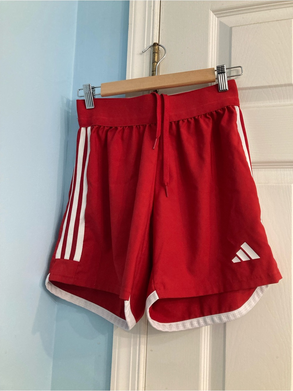 adidas Women's Red Athletic Shorts with White Accents